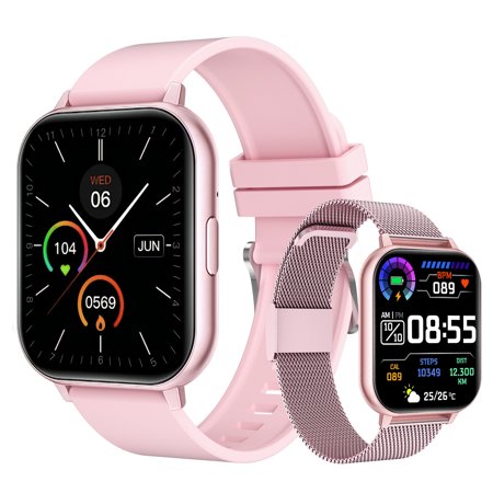 Bluetooth Smart Watches for Women Men, 2.0" HD Touchscreen Activity Tracker,24/7 Heart Rate/Sleep Monitor/2 Straps,100+ Sports Modes, IP68 Waterproof for Android/iPhone (Pink)
