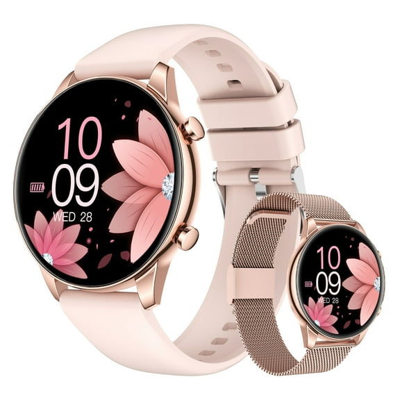 Smart Watches for Women Men, Bluetooth Fitness Tracker,24/7 Heart Rate/Sleep Monitor/2 Straps,100+ Sports Modes, IP68 Waterproof Activity Tracker for Android/iPhone (Pink)
