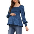 thumbnail image 1 of INSPIRE CHIC Women Smocked Maternity Tops Square Neck Long Sleeve Shirts Basic Pregnancy Blouses S Blue, 1 of 6