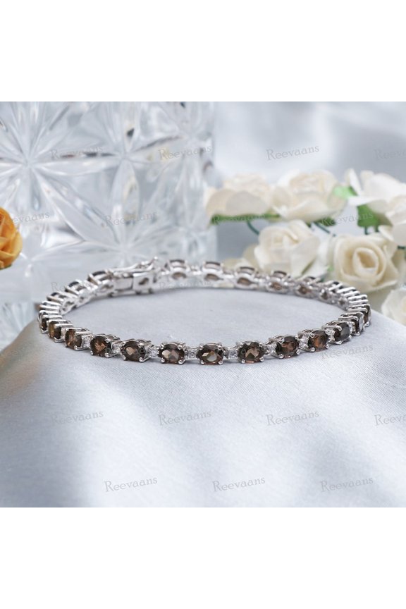 Women Smoky Quartz TennisBracelet,Silver Jewelry Gift,Anniversary,wedding Gift For Her man