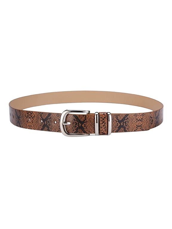 Women Snake Printed Faux Leather Skinny Pin Belt Dress Jeans Waistband