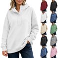thumbnail image 1 of Women Snap Button Quarter Zip Hoodie Sevevn Stand Collar Drop Shoulder Long Sleeve Loose Fit Oversized Solid Casual Pullover Sweatshirt, 1 of 8