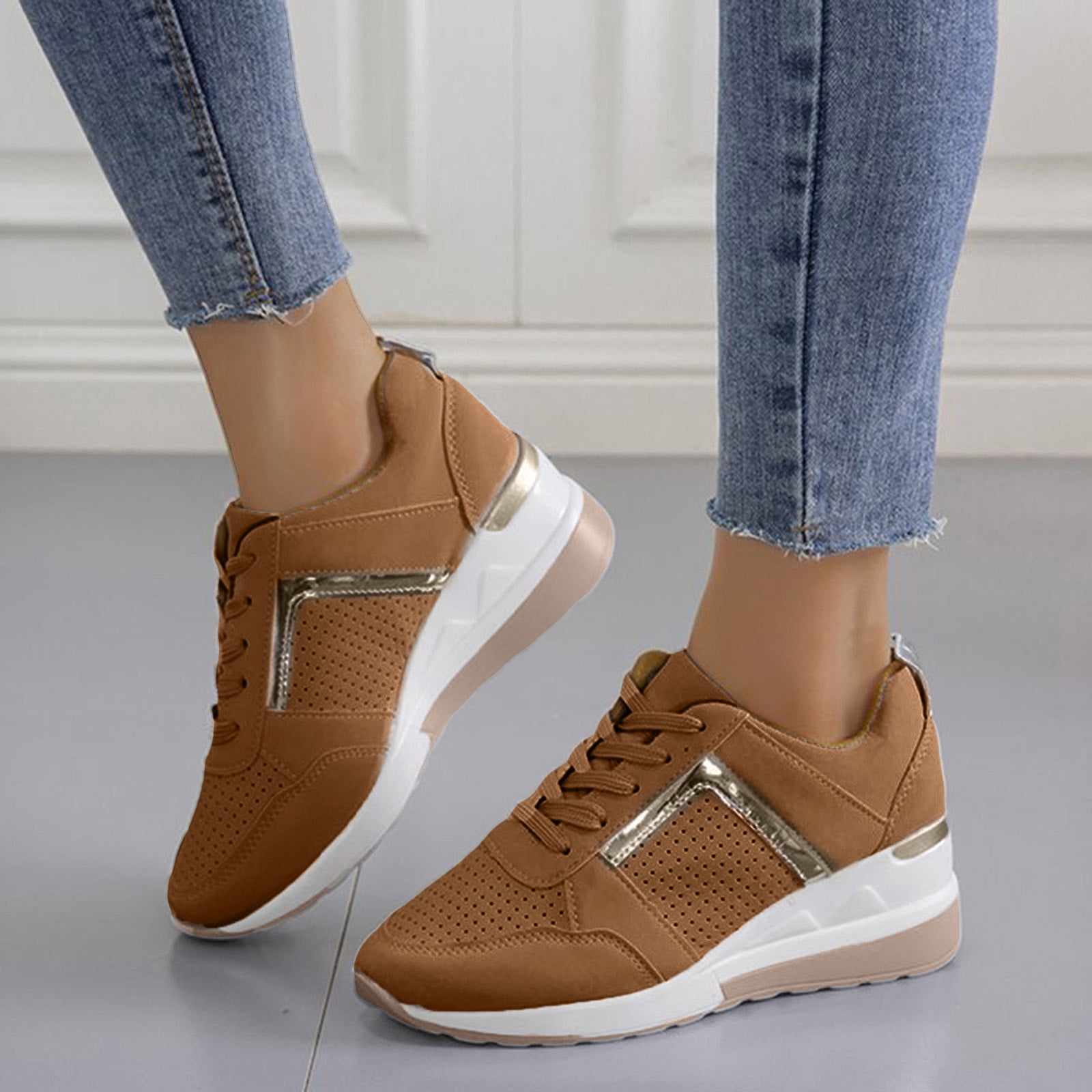 Women Sneakers Platform Clearance Comfy Tennis Sneakers Comfortable On Supportive Running Shoes Size 9..5 Brown