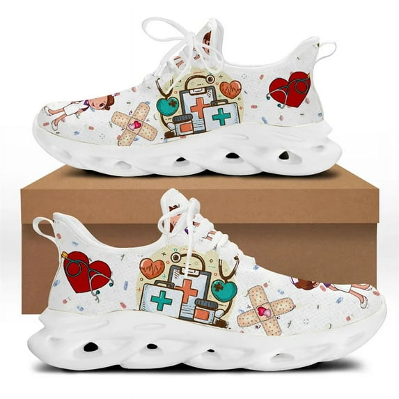 Women Sneakers White Nursing Shoes Cute Cartoon Nurse Doctor Medical Custom Light Lace-up Footwear Outdoor Sports Running Shoes