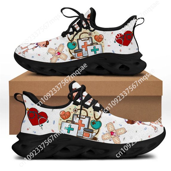 Women Sneakers White Nursing Shoes Cute Cartoon Nurse Doctor Medical Custom Light Lace-up Footwear Outdoor Sports Running Shoes