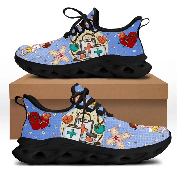 Women Sneakers White Nursing Shoes Cute Cartoon Nurse Doctor Medical Custom Light Lace-up Footwear Outdoor Sports Running Shoes