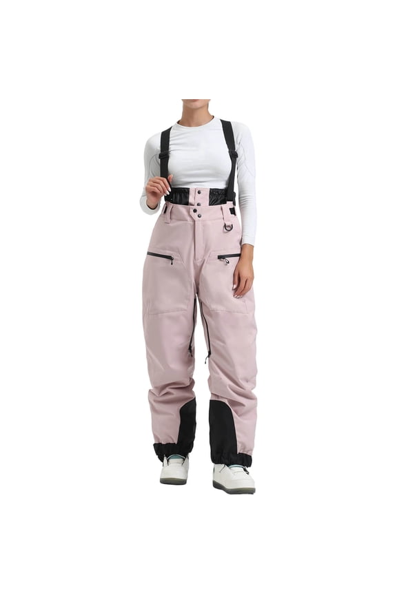 Women Snow Bibs Overalls Insulated Winter Waterproof Ski Bib Pants Adjsutable Strap Snowboard Suspenders Outfits (XS, Pink)