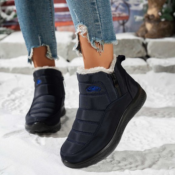 Women Snow Boots Fleece Lined Warm Boots Thick Sole Side Zip Comfortable Boots for Fall Winter Casual Outdoor Daily Wear