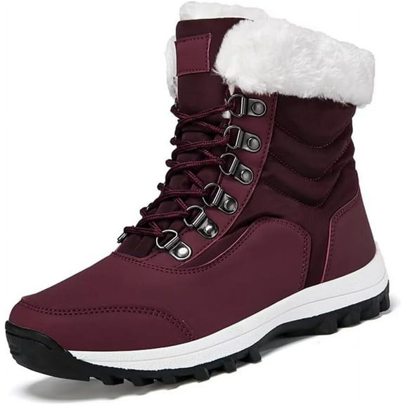 Women Snow Boots High Top Lace-up Ankle Boots with Faux Fur Lining Winter Warm Boots for Women