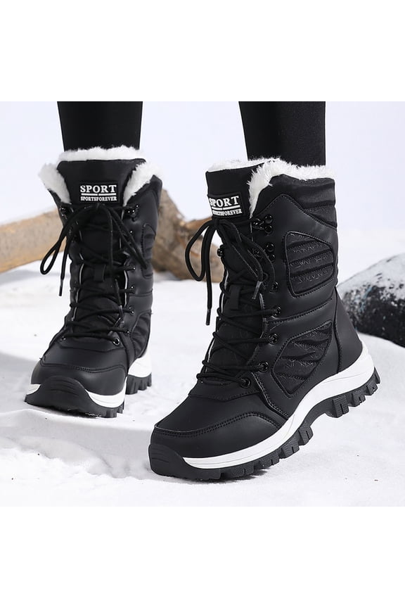 Women Snow Boots High Top Non- Waterproof Winter Boots (Black 41)