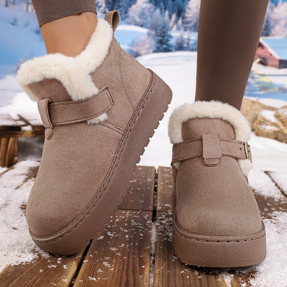 Women Snow Boots Round Toe Buckle Strap Thick Soled Fleece Lined Warm Boots Comfort Flock shoes for Fall Winter Casual Outdoor Daily Wear