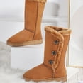 thumbnail image 1 of Women Snow Boots Winter Mid-calf Boots Warm Cotton Shoes Cold Fashion Solid Color Button Ladies Brown Long Boots Plus Size 42 (Brown,38), 1 of 9