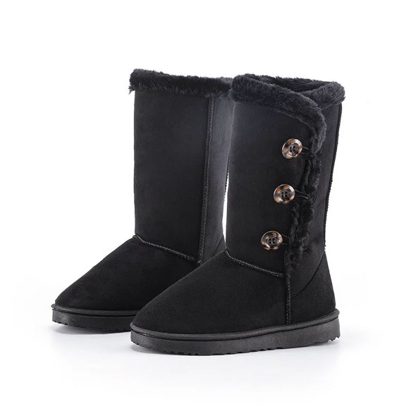 Women Snow Boots Winter Mid-calf Boots Warm Cotton Shoes Cold Fashion Solid Color Button Ladies Brown Long Boots Plus Size 42 (black,39)