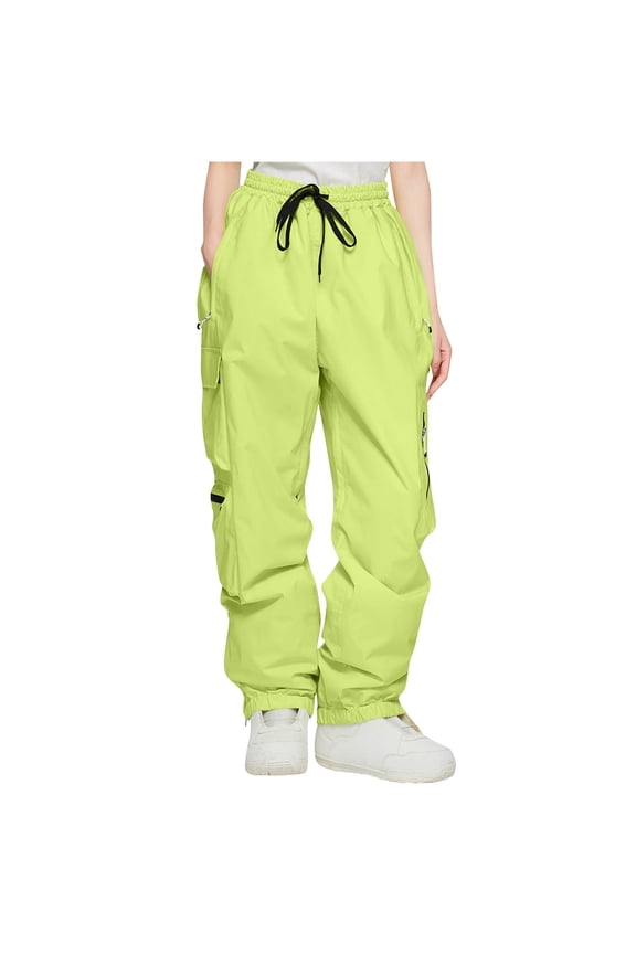 Women Snow Pants, Breathable Drawstring Elastic Waist Cargo Pants with Zipper Pockets Lightweight Travel Hiking Trousers Baggy Joggers