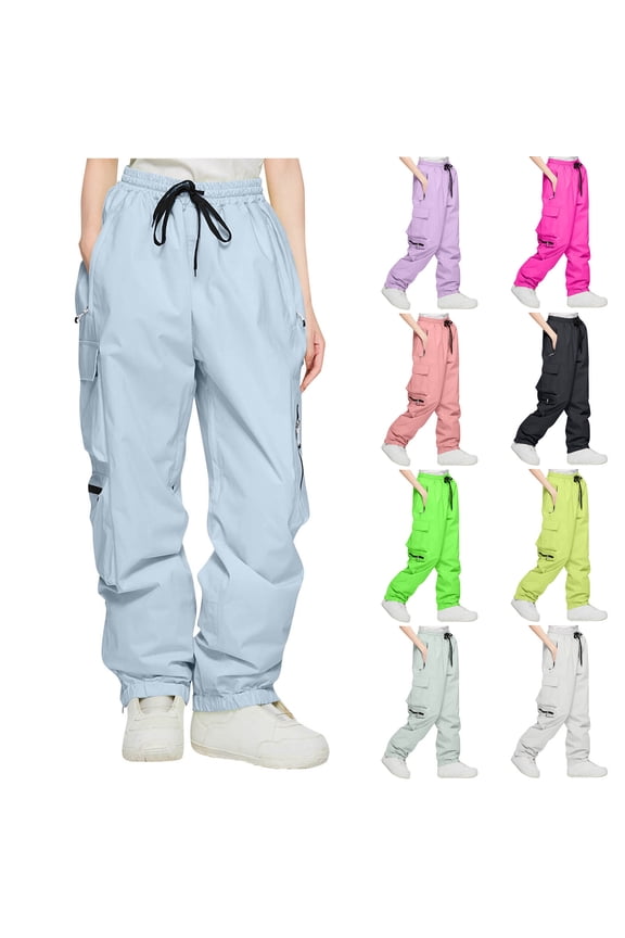 Women Snow Pants, Breathable Drawstring Elastic Waist Cargo Pants with Zipper Pockets Lightweight Travel Hiking Trousers Baggy Joggers