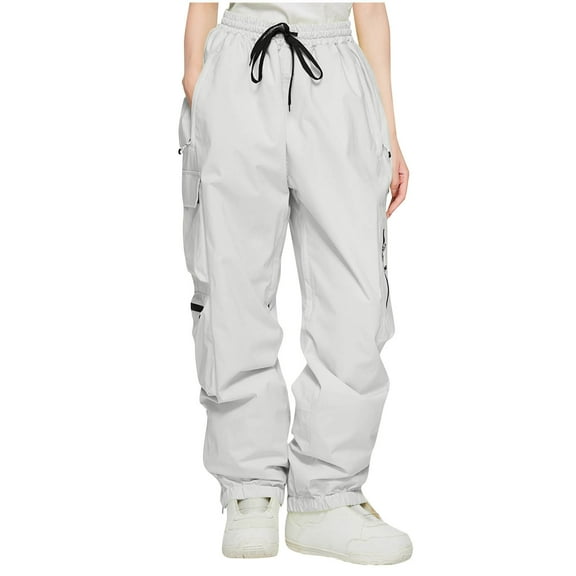 Women Snow Pants, Breathable Drawstring Elastic Waist Cargo Pants with Zipper Pockets Lightweight Travel Hiking Trousers Baggy Joggers