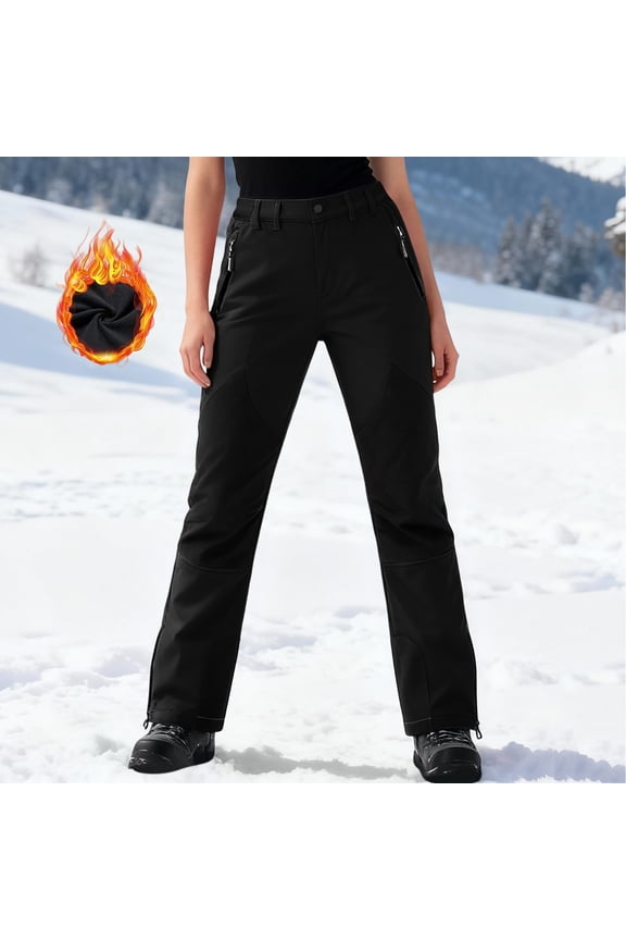 Women Snow Pants Fleece Lined Thermal Winter Hiking Trousers Waterproof Softshell Elastic Waist Outdoor Cold Weather New Womens Pull on Pants Casual Black S