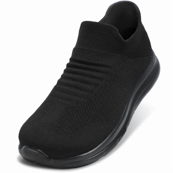 Women Sock Shoe Wide Toe Box Walking Shoes Non-Slip Comfort Mesh Fashion Sneakers, All Black, Size 6