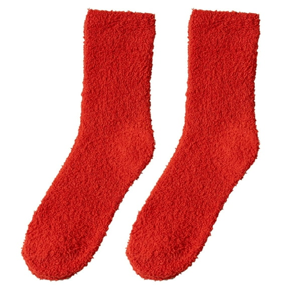 Women Socks 2 Pack Fuzzy Socks for Women Soft Fluffy Winter Cozy Slipper Socks Cute Plush Warm Home Sleep Socks for Christmas Valentine's Day Gifts Crew Socks,Red One Size