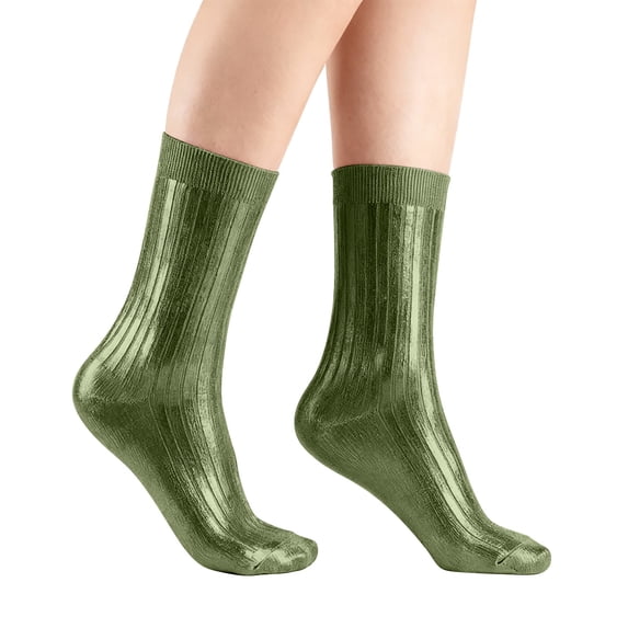 Women Socks AURORADY Shiny Metallic Ribbed Laminated Socks, Fashion Glitter Sparkle Women's Socks for Party Club Daily Wear Light Green One Size Stockings