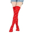 thumbnail image 1 of Women Socks Ankle Women Heart Print Thigh High Socks, Cute Casual over the Knee Long Socks Red One Size, 1 of 7
