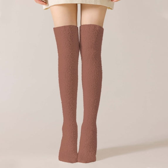 Women Socks Athletic Ankle, Women's Solid Color Coralline Breathable Winter Warm Thigh-High Socks New Womens No Show Socks Style B-77 Coffee One Size