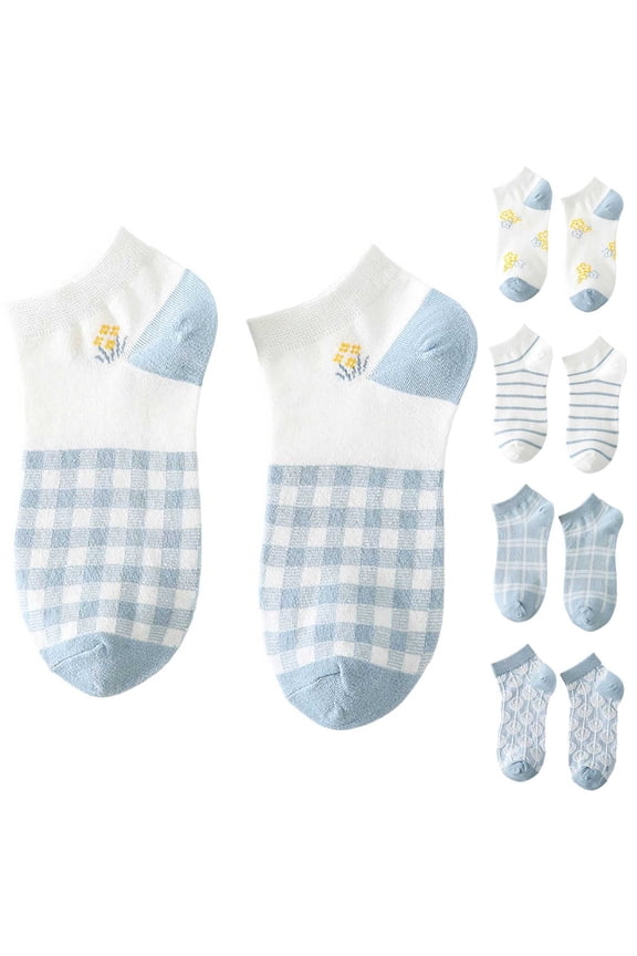 Women Socks Cotton No Show Low Cut Socks Ankle Sock 5 Pack with Cute Animals/Flowers Patterned Ankle Socks,Color:Blue