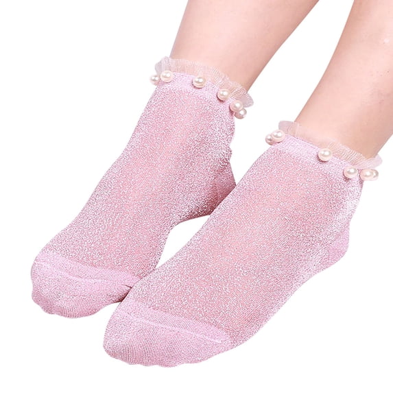 Women Socks Fashion Thin Elastic Net Transparent Mesh Stockings Ankle Socks Slouch Sock With Pearls Multicolor