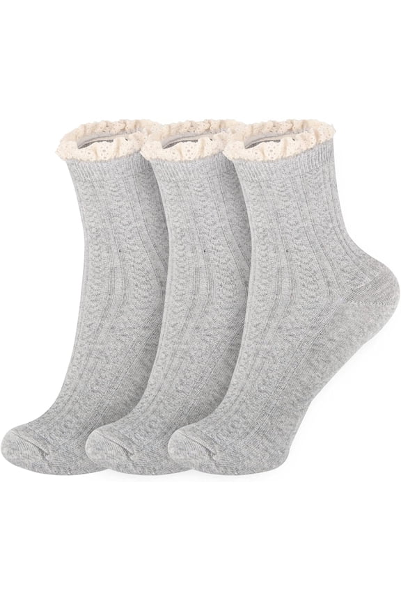Women Socks Lace Ruffle Frilly Turn Cuff Casual Ankles Socks Vintage Lovely Double Needle Lady Socks 3Pairs 