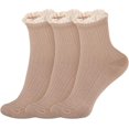 thumbnail image 1 of Women Socks Lace Ruffle Frilly Turn Cuff Casual Ankles Socks Vintage Lovely Double Needle Lady Socks 3Pairs ﻿, 1 of 7