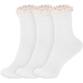 thumbnail image 1 of Women Socks Lace Ruffle Frilly Turn Cuff Casual Ankles Socks Vintage Lovely Double Needle Lady Socks 3Pairs ﻿, 1 of 7