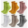 thumbnail image 1 of Women Socks Ruffled Design, Breathable Double Knit Cotton, Cute Ankle Socks, Super Soft Frilly Socks for Mary Jane Shoes, 6 Pack Pure Color, Size 5-9, 1 of 8