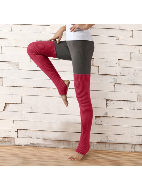 Women Socks Solid Acrylic Stirrup Over Knee Knit Soft Knitted Thermal Legging Socks for Ballet Dance Yoga Daily Casual Wear