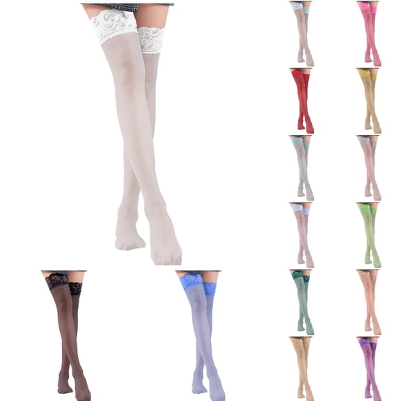 Women Socks Thigh High Stockings Antiskid Silicone Lace Stay Up Semi Sheer Pantyhose Cozy Socks