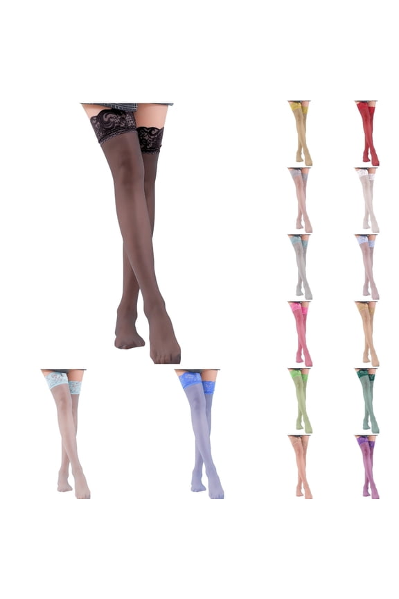 Women Socks Thigh High Stockings Antiskid Silicone Lace Stay Up Semi Sheer Pantyhose Cute Socks for Women