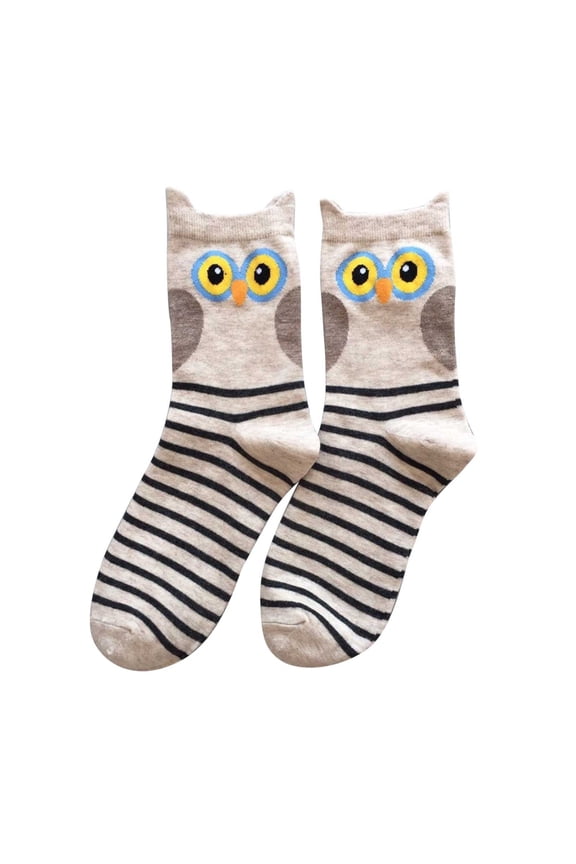 Chunleiiii Women Warm Cotton Socks Pinstripe Owl Socks Three Ear Mouth Socks Mens Cushioned Socks