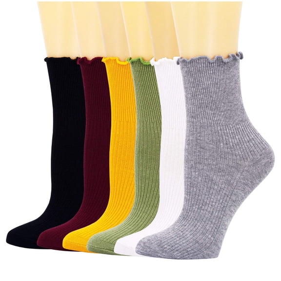 Women Socks, Women Ankle Socks, Lovely double needle solid color Lace edge relent lady socks, 3 Pairs-white