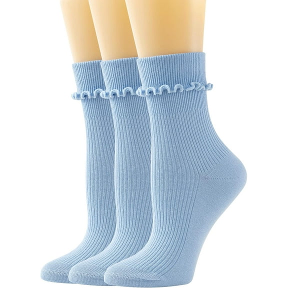 Women Socks, Women Ankle Socks, Lovely double needle solid color Lace edge relent lady socks 3pairs