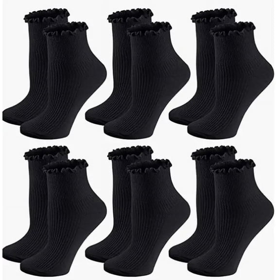 Vorkoi Women Socks, Women Ankle Socks, Lovely double needle solid color Lace edge relent lady socks