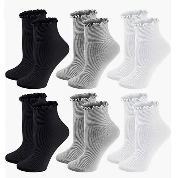 Vorkoi Women Socks, Women Ankle Socks, Lovely double needle solid color Lace edge relent lady socks