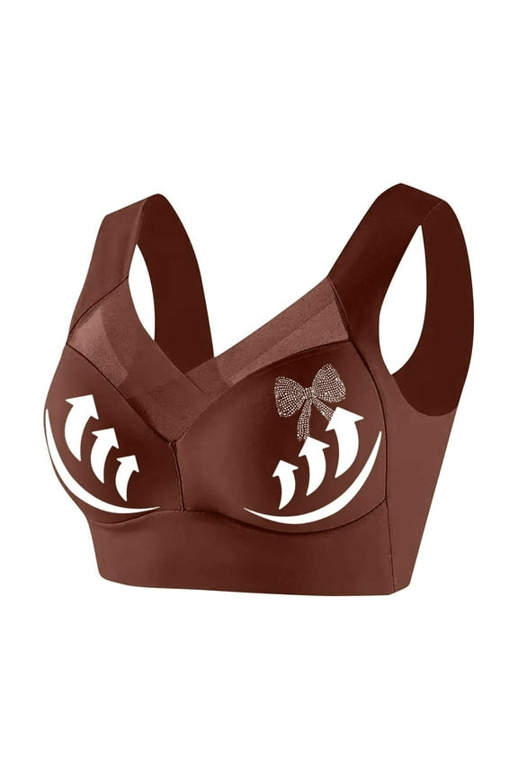Women Soft Bra Bow Pattern Full Coverage Shelf Bras No Underwire Seamless Nursing Bralettes Anti-Sagging Brassiere Supportive Push Up Underwear Training Yoga Bra