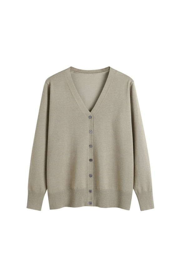 Women Soft Cardigans Lightweight Casual Button Up Knitted Sweaters Outerwear Long Sleeve Fall Spring Coats, Silver L