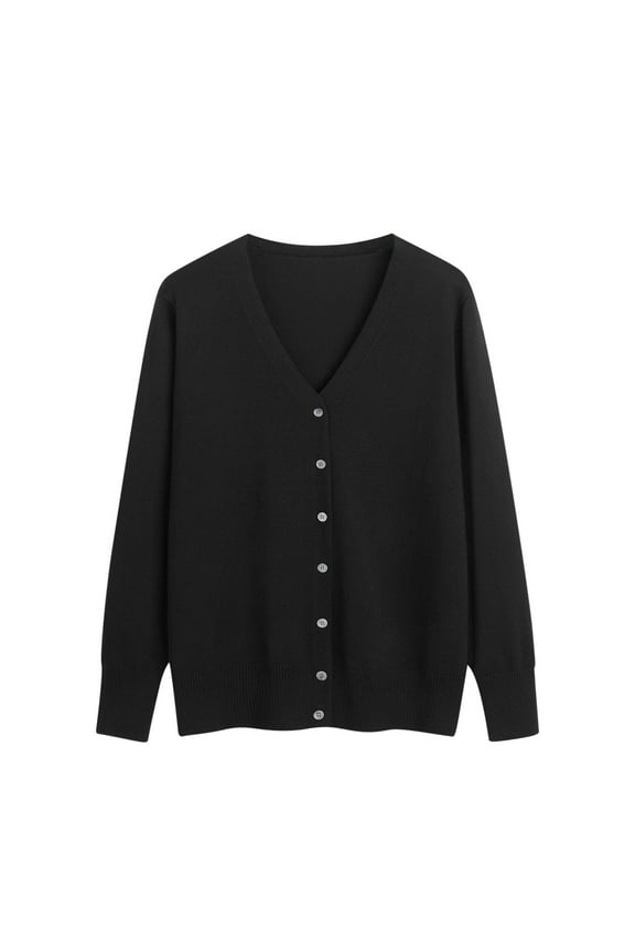 Women Soft Cardigans Lightweight Casual Button Up Knitted Sweaters Outerwear Long Sleeve Fall Spring Coats, Black 2XL