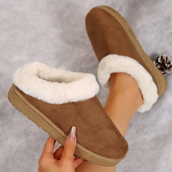 Women Soft Comfortable Winter Slippers Velvet Fur Side Flat Shoes Indoor Outdoor