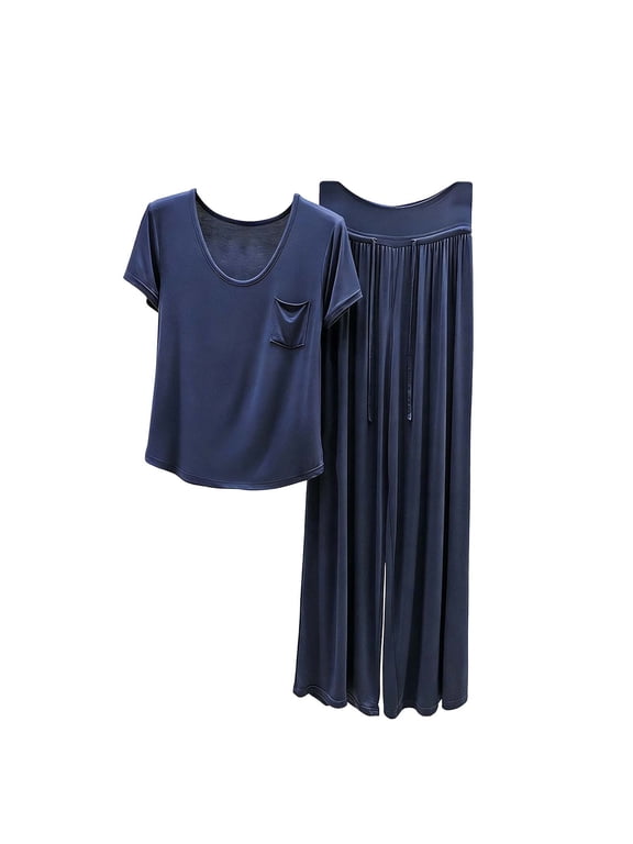 Women Soft Comfy Pajamas 2 Piece Lounge Outfits Short Sleeve Summer Sleepwear Plus Size Ladies Pjs