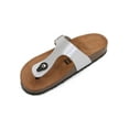 thumbnail image 1 of Women Soft Cork Footbed PU Leather Hook and Loop T Strap Flip Flops (PU Silver / 8 ), 1 of 4