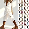 thumbnail image 1 of Summer Capris for Women, Women's Soft Cotton Linen Loose Cropped Capris, Bandage Waist with Side Pockets, Pull On Women Pants for Work Office, 1 of 7