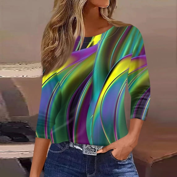 Women Soft Crew Neck 3/4 Sleeve Pullover Tunics Loose Cute Basic Tees 2026 Summer Business Casual Work Blouses Light Green XL