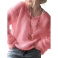thumbnail image 1 of Women Soft Deep V Neck Drop Shoulder Lantern Long Sleeve Oversized Lazy Fit Solid Knit Sweater Pink M, 1 of 8