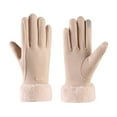 thumbnail image 1 of Women Soft Faux Fur Cuff Fleece Lined Gloves Touchscreen Warm Winter Thermal Mittens for Cold Weather, 1 of 2
